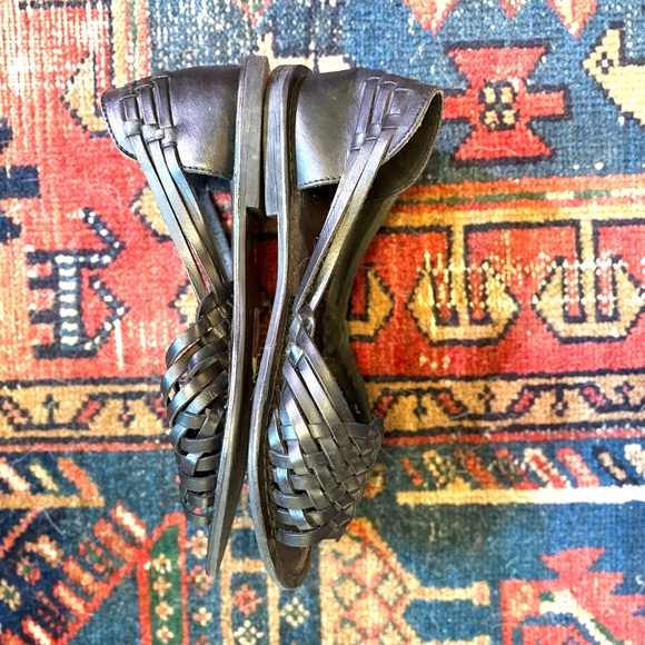 ASOS DESIGN Francis Leather Woven Flat Sandals Black Size 7 - Picture 4 of 7